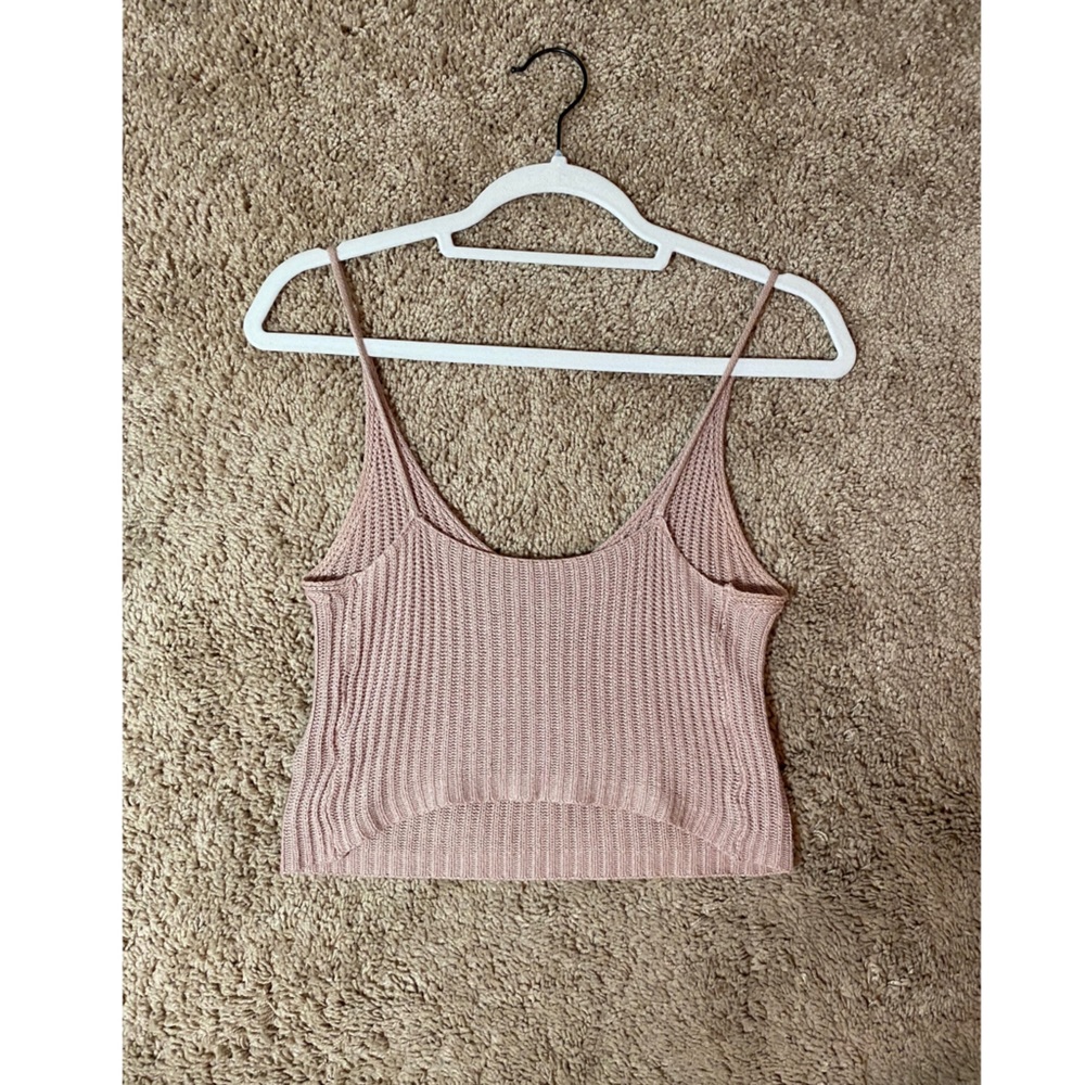 Pink Ribbed Knit Crop Top - Picture 2 of 2